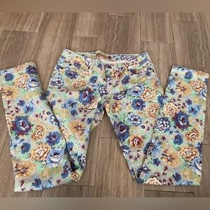 GJG Womens Skinny Jeans Pants Size 7 Juniors Blue Floral Low Rise Stretch